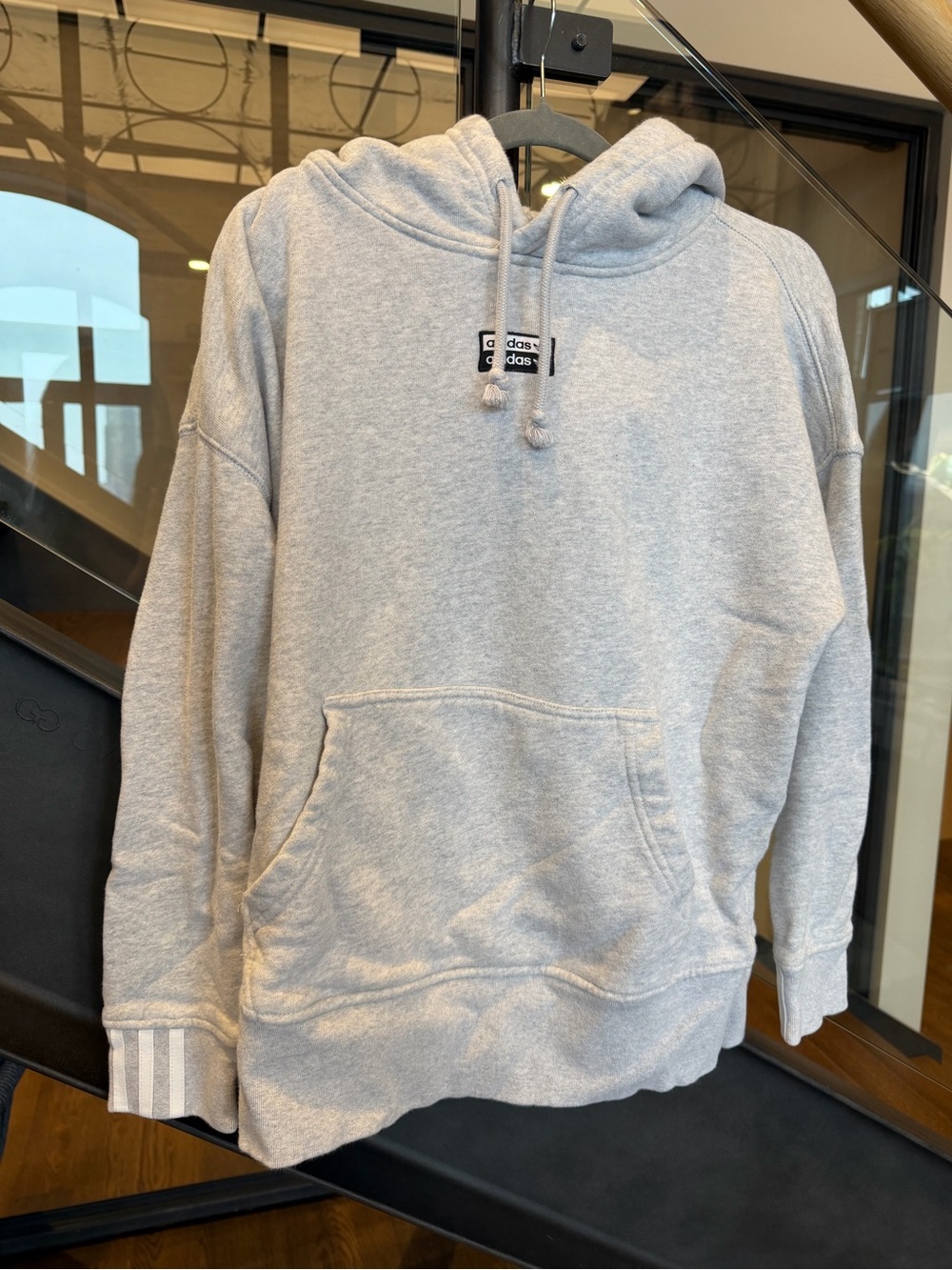 Adidas Gray Women's 3 Stripe Hoodie Sweatshirt - Small
